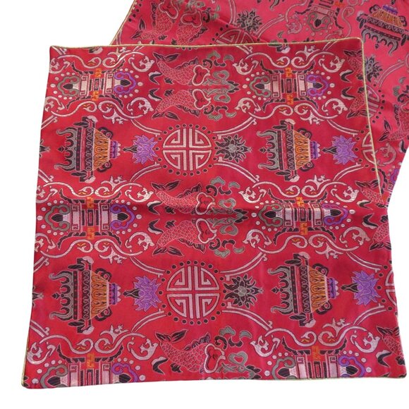 Set of 2 Red Asian-Inspired Decorative Pillow Covers Embroidered Zipper Closure - Picture 7 of 7